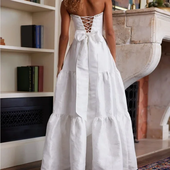 V. Chapman Vivian Dress White Brocade - Picture 2 of 4